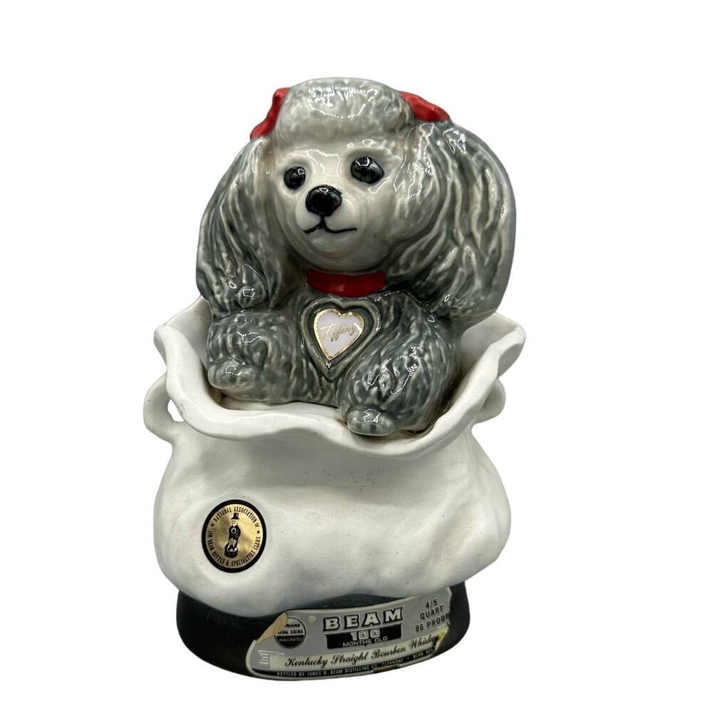 Vintage Jim Beam Tiffany Poodle Decanter 1973 WITH Original RED Bow